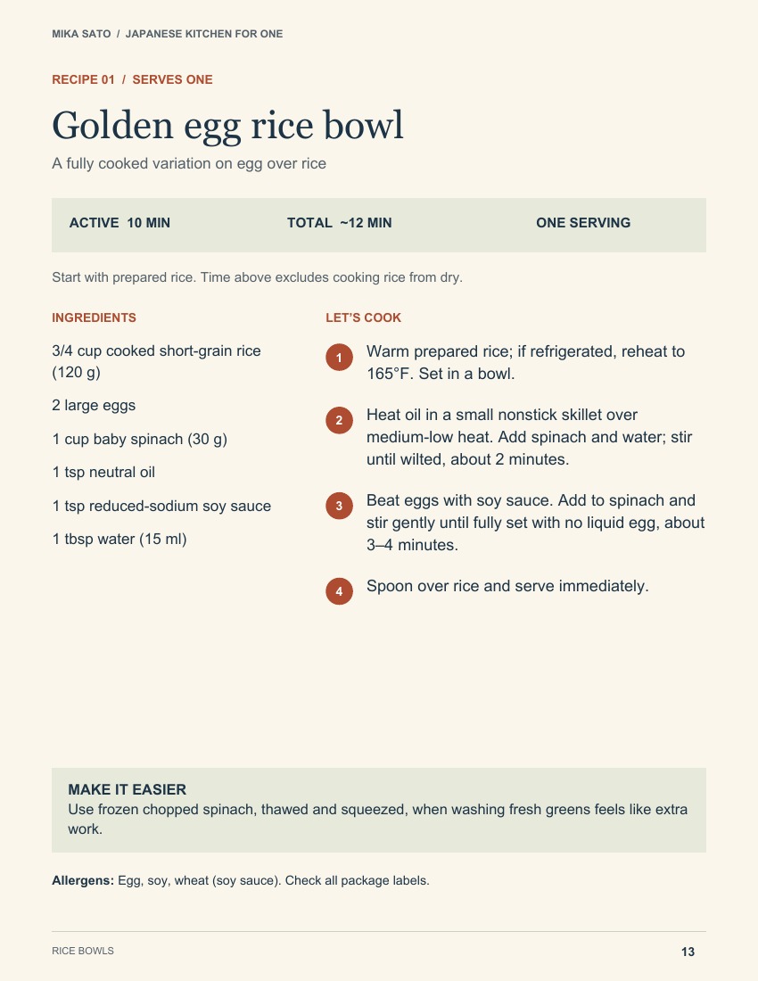 Cookbook page 13: A recipe at a glance